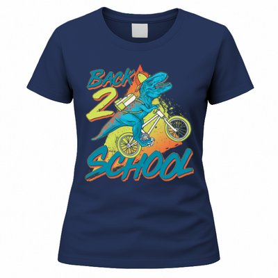 Funny Retro 80's 90's Back To 2 School TRex Dinosaur Bike Women's T-Shirt