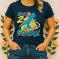 Funny Retro 80's 90's Back To 2 School TRex Dinosaur Bike Womens T-Shirt