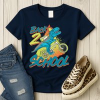 Funny Retro 80's 90's Back To 2 School TRex Dinosaur Bike Womens T-Shirt