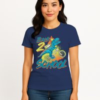 Funny Retro 80's 90's Back To 2 School TRex Dinosaur Bike Womens T-Shirt