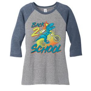 Funny Retro 80's 90's Back To 2 School TRex Dinosaur Bike Women's Tri-Blend 3/4-Sleeve Raglan Shirt