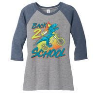 Funny Retro 80's 90's Back To 2 School TRex Dinosaur Bike Women's Tri-Blend 3/4-Sleeve Raglan Shirt