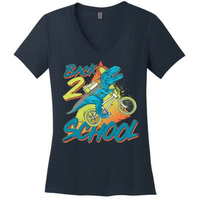 Funny Retro 80's 90's Back To 2 School TRex Dinosaur Bike Women's V-Neck T-Shirt