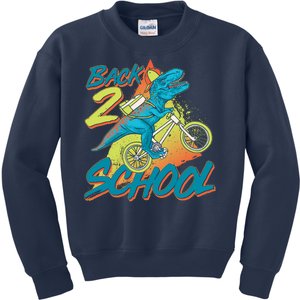 Funny Retro 80's 90's Back To 2 School TRex Dinosaur Bike Kids Sweatshirt