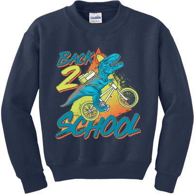 Funny Retro 80's 90's Back To 2 School TRex Dinosaur Bike Kids Sweatshirt
