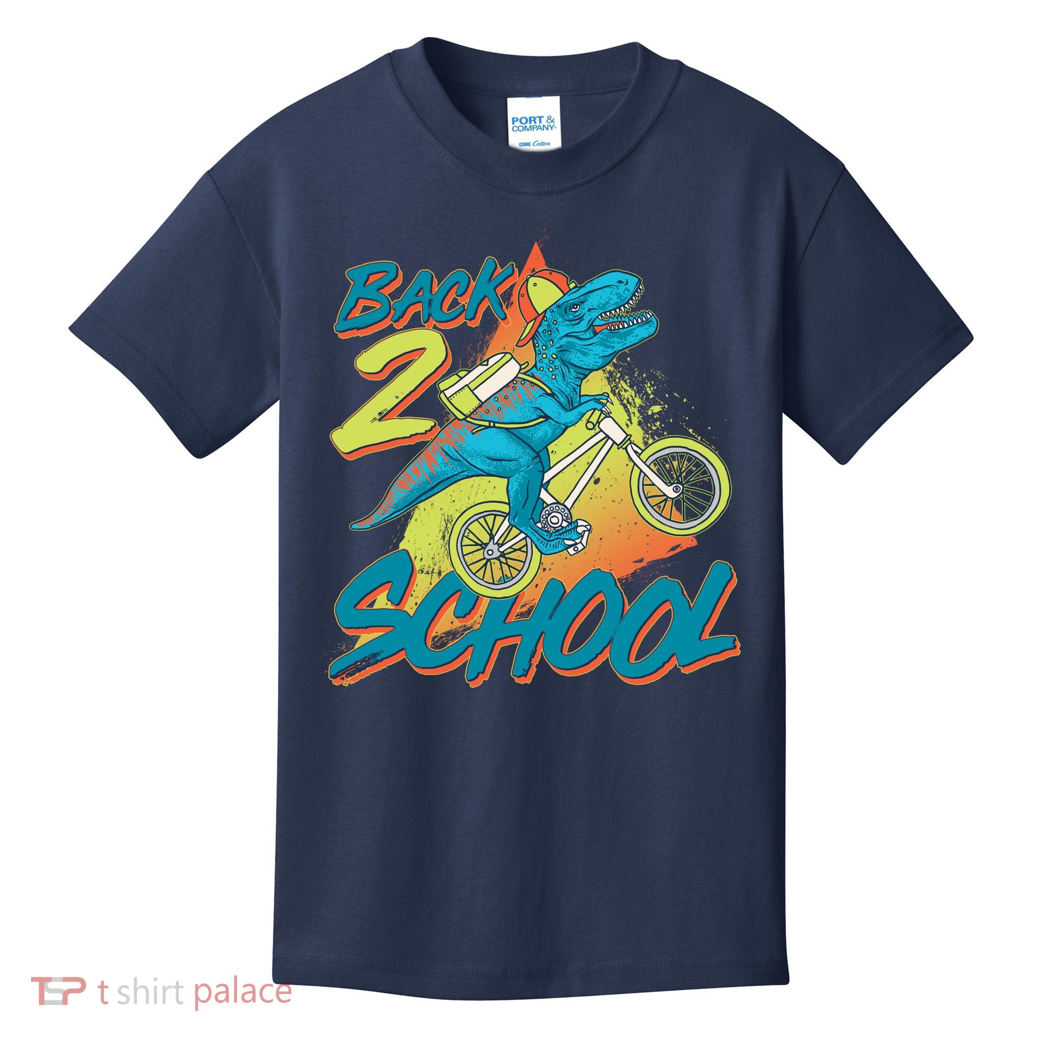Funny Retro 80's 90's Back To 2 School TRex Dinosaur Bike Kids T-Shirt