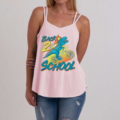 Funny Retro 80's 90's Back To 2 School TRex Dinosaur Bike Women's Strappy Tank