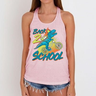 Funny Retro 80's 90's Back To 2 School TRex Dinosaur Bike Women's Knotted Racerback Tank