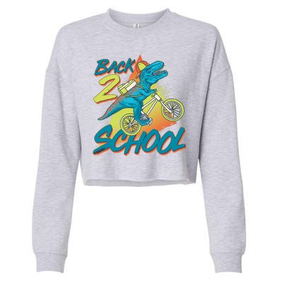 Funny Retro 80's 90's Back To 2 School TRex Dinosaur Bike Cropped Pullover Crew