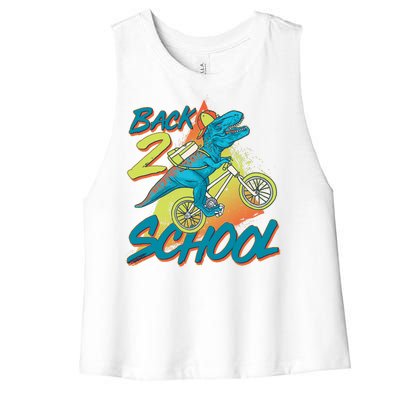 Funny Retro 80's 90's Back To 2 School TRex Dinosaur Bike Women's Racerback Cropped Tank