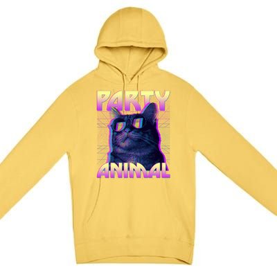 Funny Retro 80s Eighties Party Animal Cat Premium Pullover Hoodie