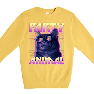 Funny Retro 80s Eighties Party Animal Cat Premium Crewneck Sweatshirt