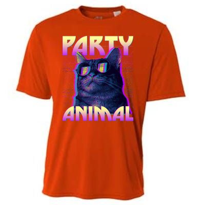 Funny Retro 80s Eighties Party Animal Cat Cooling Performance Crew T-Shirt