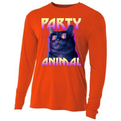 Funny Retro 80s Eighties Party Animal Cat Cooling Performance Long Sleeve Crew