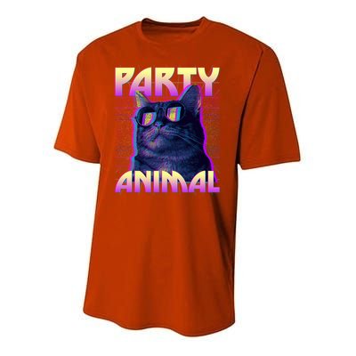 Funny Retro 80s Eighties Party Animal Cat Youth Performance Sprint T-Shirt