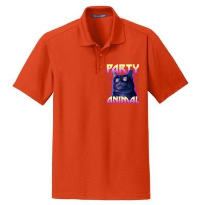 Funny Retro 80s Eighties Party Animal Cat Dry Zone Grid Polo