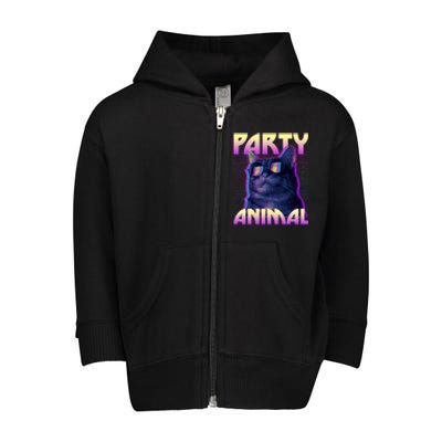 Funny Retro 80s Eighties Party Animal Cat Toddler Zip Fleece Hoodie