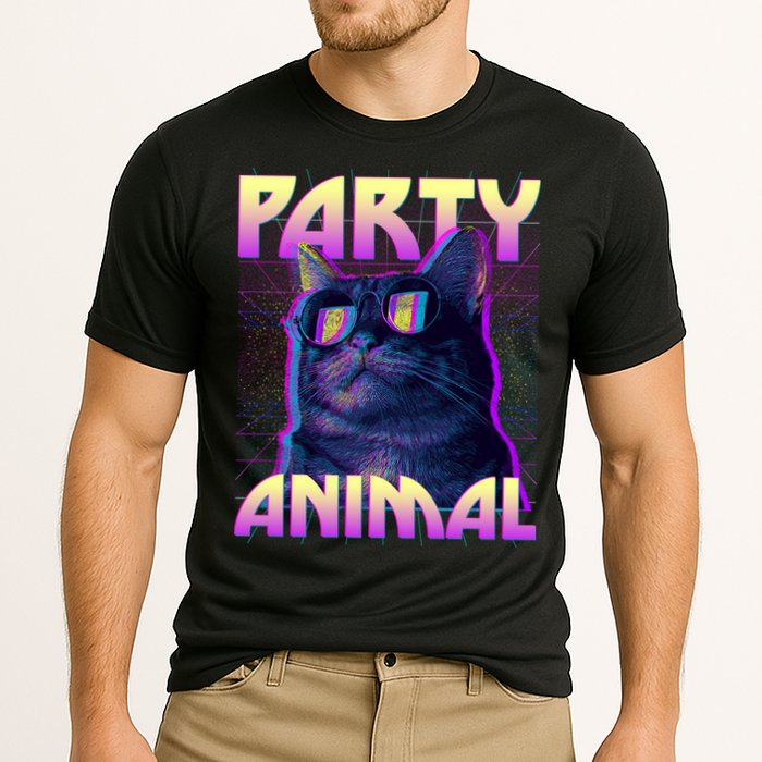 Funny Retro 80s Eighties Party Animal Cat Cooling Performance Crew T-Shirt