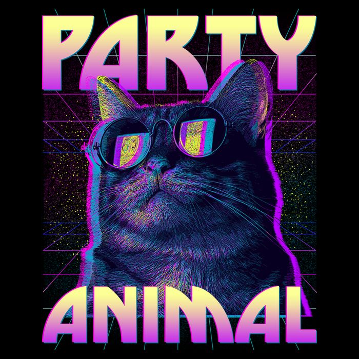 Funny Retro 80s Eighties Party Animal Cat Cooling Performance Crew T-Shirt