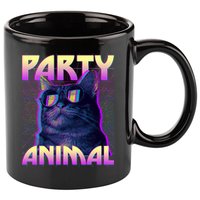 Funny Retro 80s Eighties Party Animal Cat 11oz C Handle Ceramic Mug
