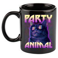 Funny Retro 80s Eighties Party Animal Cat 11oz C Handle Ceramic Mug