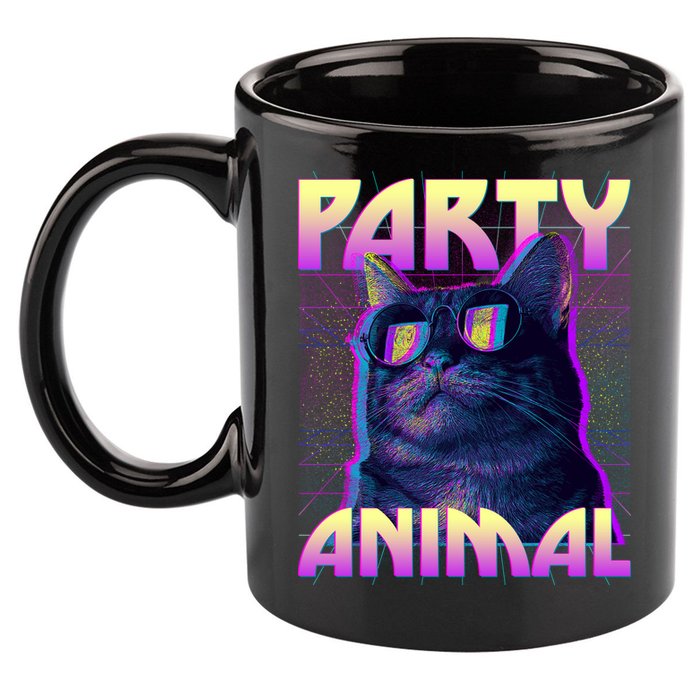 Funny Retro 80s Eighties Party Animal Cat 11oz C Handle Ceramic Mug