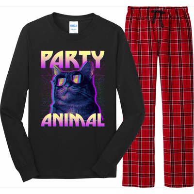 Funny Retro 80s Eighties Party Animal Cat Long Sleeve Pajama Set