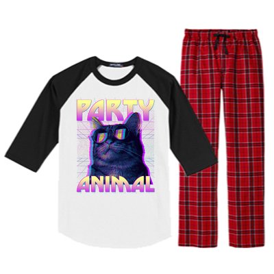 Funny Retro 80s Eighties Party Animal Cat Raglan Sleeve Pajama Set