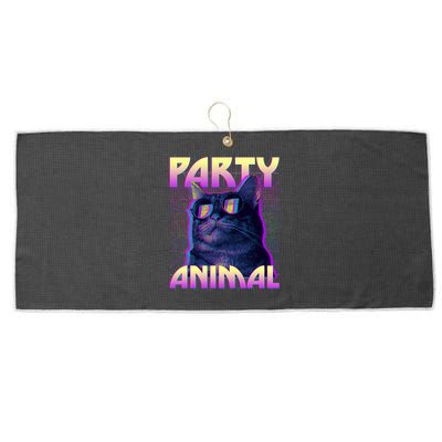 Funny Retro 80s Eighties Party Animal Cat Large Microfiber Waffle Golf Towel