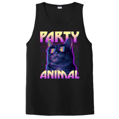 Funny Retro 80s Eighties Party Animal Cat PosiCharge Competitor Tank