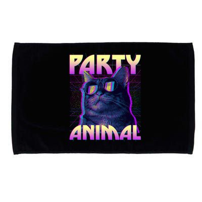 Funny Retro 80s Eighties Party Animal Cat Microfiber Hand Towel