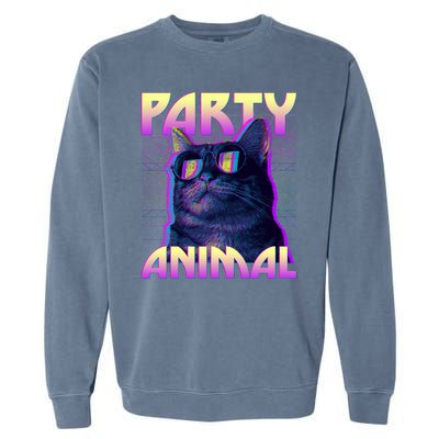 Funny Retro 80s Eighties Party Animal Cat Garment-Dyed Sweatshirt