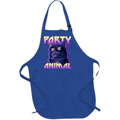 Funny Retro 80s Eighties Party Animal Cat Full-Length Apron With Pockets