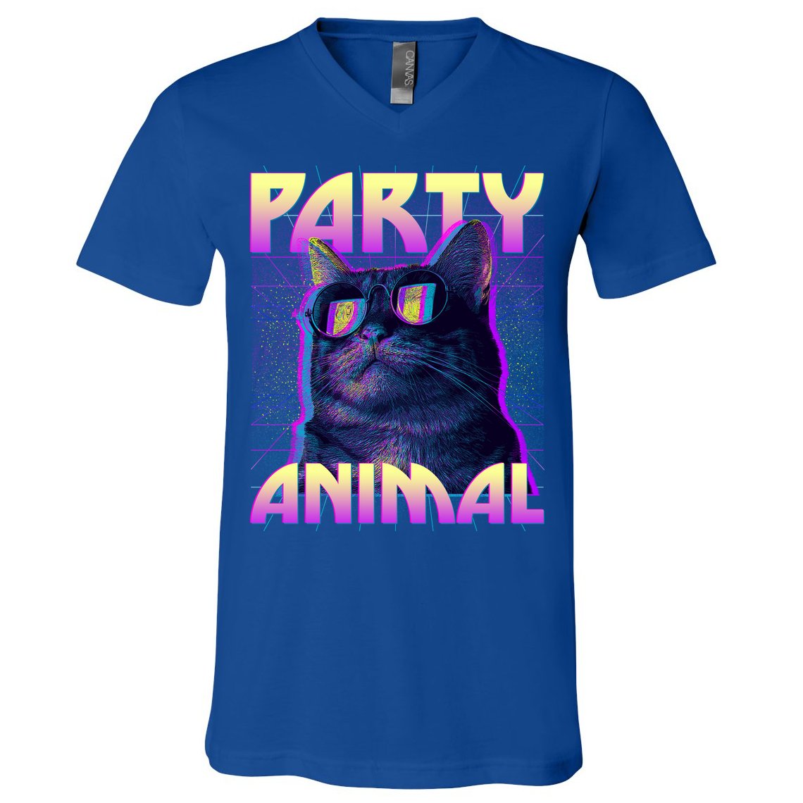 Funny Retro 80s Eighties Party Animal Cat V-Neck T-Shirt