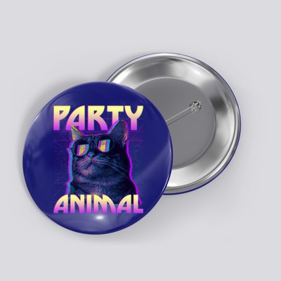 Funny Retro 80s Eighties Party Animal Cat Button