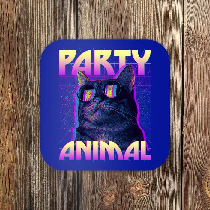 Funny Retro 80s Eighties Party Animal Cat Coaster