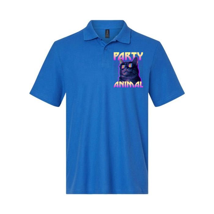 Funny Retro 80s Eighties Party Animal Cat Softstyle Adult Sport Polo