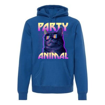 Funny Retro 80s Eighties Party Animal Cat Premium Hoodie