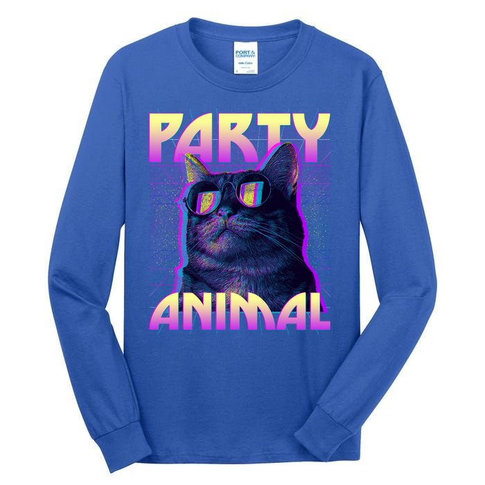 Funny Retro 80s Eighties Party Animal Cat Tall Long Sleeve T-Shirt