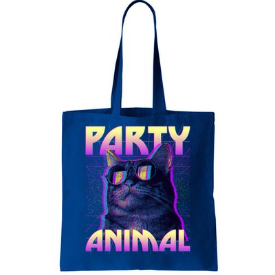 Funny Retro 80s Eighties Party Animal Cat Tote Bag