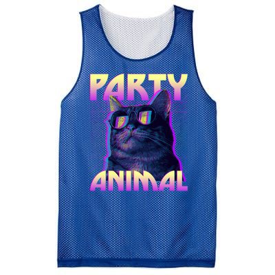 Funny Retro 80s Eighties Party Animal Cat Mesh Reversible Basketball Jersey Tank