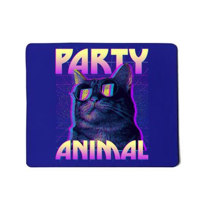 Funny Retro 80s Eighties Party Animal Cat Mousepad