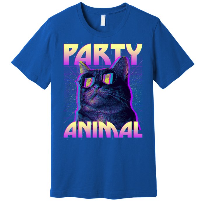 Funny Retro 80s Eighties Party Animal Cat Premium T-Shirt