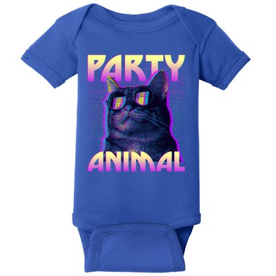 Funny Retro 80s Eighties Party Animal Cat Baby Bodysuit