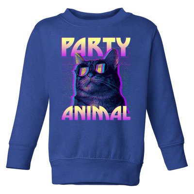 Funny Retro 80s Eighties Party Animal Cat Toddler Sweatshirt