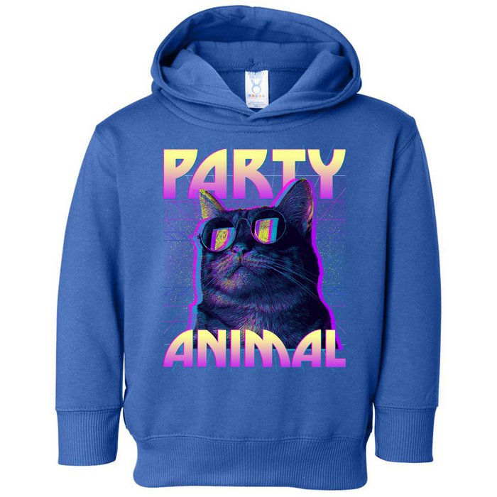 Funny Retro 80s Eighties Party Animal Cat Toddler Hoodie