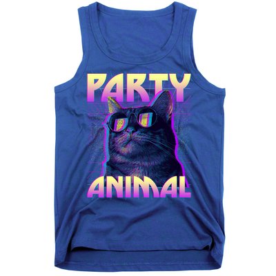 Funny Retro 80s Eighties Party Animal Cat Tank Top