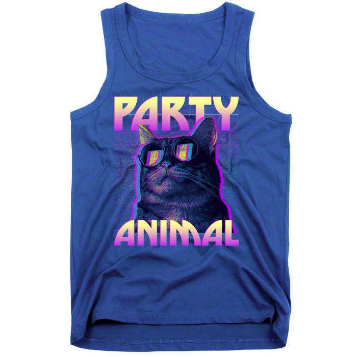 Funny Retro 80s Eighties Party Animal Cat Tank Top