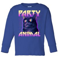 Funny Retro 80s Eighties Party Animal Cat Toddler Long Sleeve Shirt