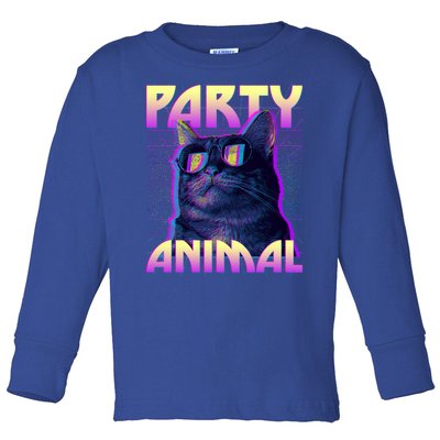 Funny Retro 80s Eighties Party Animal Cat Toddler Long Sleeve Shirt